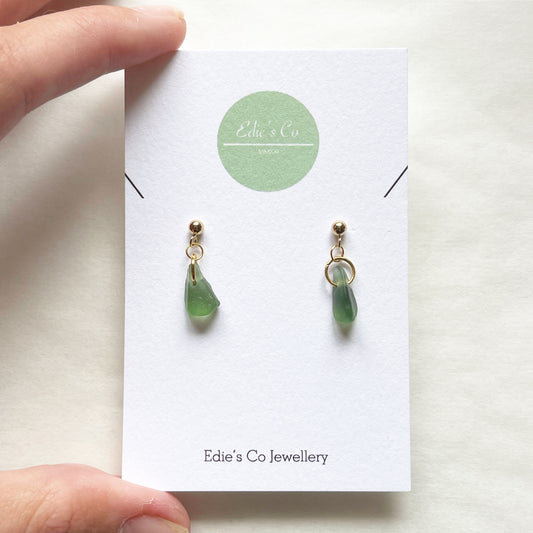 Green Sea Glass Drop Earrings