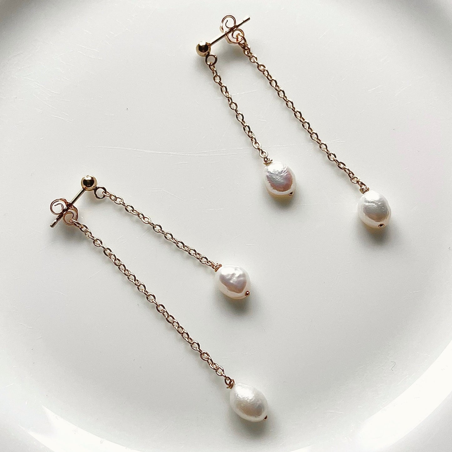 Double Drop Fresh Water Pearl Earrings.