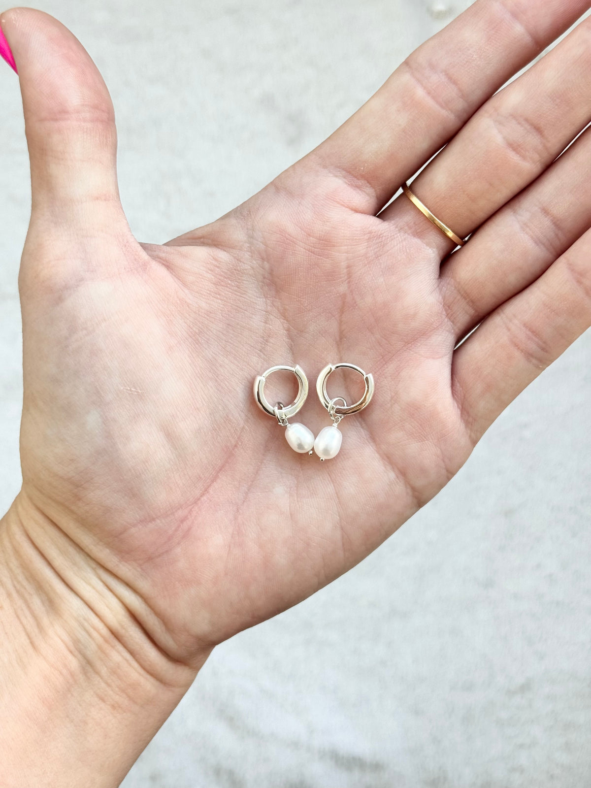 Sterling Silver Pearl Huggies
